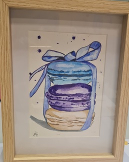 Aquarelle "macarons" 13×18 cm , 18 euros.  Sous verre 25 euros - 19,50×26